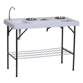 Outsunny Camping Table 50 with Sink Faucet Stainless Steel Basins Fish Cleaning