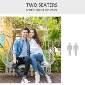 2-Person Hammock Chair Macrame Swing with Soft Cushion, Hanging Cotton Rope Chair for Indoor Outdoor Home Patio Backyard, Light Gray