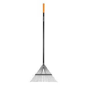 Garden Rake, Metal Tine Leaf Rake with Fiberglass Handle, 62", Black