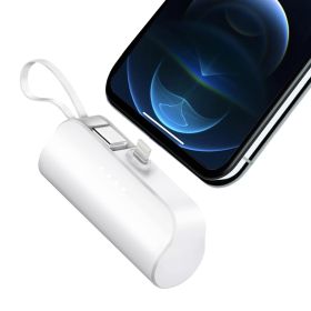 1Pc 5000mAh Portable Phone Charger Built-in Type-C IOS Cable Dual Output Power Bank Compact Size Compatible With IOS Phone (Color: White)