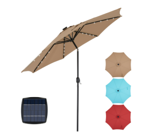 10ft Solar Polyester 32 LED Lighted Patio Umbrella With Tilt Adjustment And UV-Resistant Fabric (Color: Khaki)