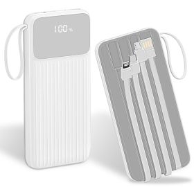 1Pc PD22W Fast Charger 20000mAh Fast Charging Power Bank Portable Charger With 4 Inbuilt Cables Digital Display Handle Fit For IOSPhone 15 14 And (Color: White)