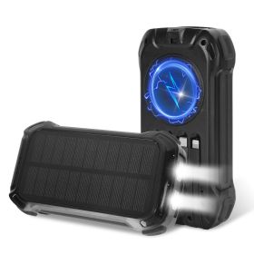 1Pc Portable Solar Charger 49800mAh Power Bank External Battery Pack 22.5W PD Fast Charging Built In 4 Cables 15W Wireless Charging LED Flashligh (Color: Black)