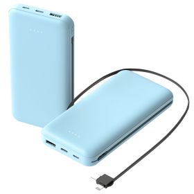 1Pc 10000mAh Power Bank Portable Phone Charger External Battery Pack With LT And Type C Double Ended Cable Type C USB Cable Fit For IOSPhone 14 A (Color: Blue)