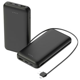 1Pc 10000mAh Power Bank Portable Phone Charger External Battery Pack With LT And Type C Double Ended Cable Type C USB Cable Fit For IOSPhone 14 A (Color: Black)
