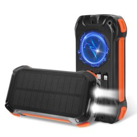 1Pc Portable Solar Charger 49800mAh Power Bank External Battery Pack 22.5W PD Fast Charging Built In 4 Cables 15W Wireless Charging LED Flashligh (Color: Orange)