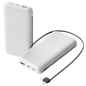 1Pc 10000mAh Power Bank Portable Phone Charger External Battery Pack With LT And Type C Double Ended Cable Type C USB Cable Fit For IOSPhone 14 A (Color: White)
