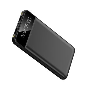 1Pc 10000mAh Power Bank Portable Ultra Slim Charger External Battery Pack With 2 USB Output Ports Charging Cable LED Flashlight Compatible With I (Color: Black)